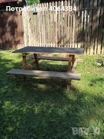 градинска маса + 2 пейки , снимка 3 - Маси - 55960083