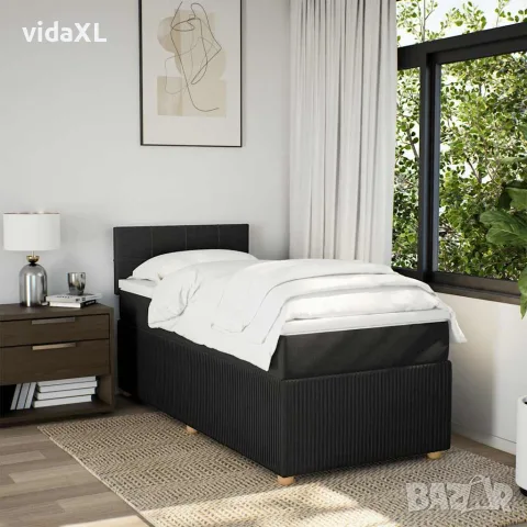 vidaXL Боксспринг легло с матрак, черно, 90x200 см, плат, снимка 3 - Спални и легла - 56146945