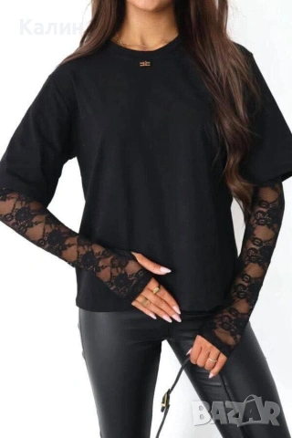 Дамска блуза с дантела - два цвята - 23€, снимка 2 - Блузи с дълъг ръкав и пуловери - 53730269