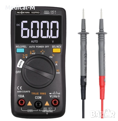 RM102Pro multimeter мултиметър – 6000 отчета, подсветка, AC/DC амперметър, волтметър, измерване на 