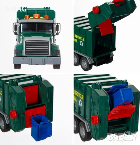 Камион за рециклиране на боклук, зелен с 3 кошчета, светлина и звук S_1218326, снимка 5 - Коли, камиони, мотори, писти - 47905099