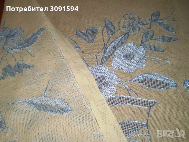 Стара ръчно бродирана покривка на тюл синя бродерия, снимка 6 - Други ценни предмети - 48445708