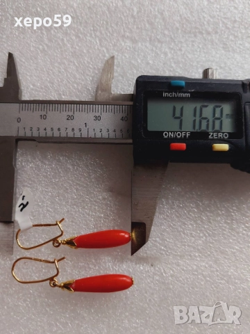 Стари антикварни златни 18 каратови обеци с натурален червен корал, снимка 8 - Обеци - 52682389