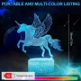 Холограмна 3D LED лампа Еднорог-дистанционно управление 16 цвята+други режими на управление, снимка 7