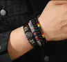 Винтидж мъжки сет кожени гривни с бохо елементи., снимка 3