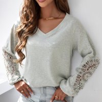 Дамска блуза в сиво с дълъг ръкав и ефектна бродерия, снимка 5 - Блузи с дълъг ръкав и пуловери - 44414688
