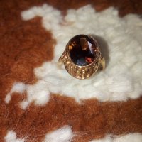 Съветски златен ажурен пръстен с естествен  гранат, снимка 7 - Пръстени - 40341636