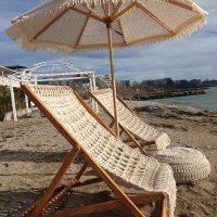 Ръчно плетени столове от макраме тип шезлонг за плаж ,бар , ресторант, снимка 9 - Градински мебели, декорация  - 39448348