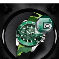 LIGE кварцов часовниk модел комуфлаж 2023,водоусточив,дата,въртящ се безел, уникален дизайн, снимка 8 - Мъжки - 41738718