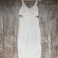 Елегантна нова ежедневна удобна бяла рокля рипс еластична рязана в талията, снимка 1 - Рокли - 41828903