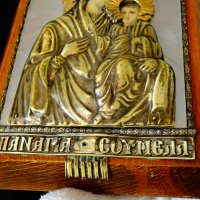 Старинна икона Св.Богородица Сумела,седеф,позлата. , снимка 3 - Икони - 34806996