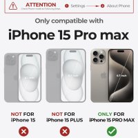Калъф Dexnor за iPhone 15 Pro Max Съвместим с MagSafe, вграден протектор за екрана и стойка, черен, снимка 6 - Калъфи, кейсове - 44264568