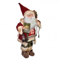 Коледна реалистична фигура Дядо Коледа с книга и фенер, 46см , снимка 1 - Декорация за дома - 34749575