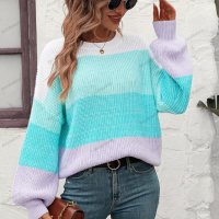 Дамски моден пуловер с цветни блокове, 3цвята - 023, снимка 6 - Блузи с дълъг ръкав и пуловери - 42305738