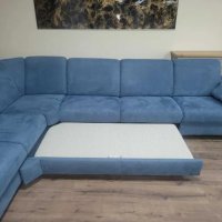 Син ъглов диван от плат с фунция сън MM-ZE1059, снимка 11 - Дивани и мека мебел - 44216139