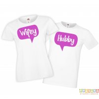 Тениски за двойки Hubby Wifey един за друг, снимка 3 - Тениски - 35719425