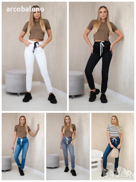 Дамски дънков панталон с шнур, 5цвята , снимка 1