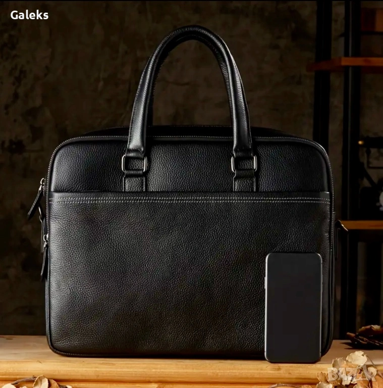 Мъжка изискана бизнес чанта за лаптоп15”/Луксозна и селективна, черна естест. кожа!, снимка 1