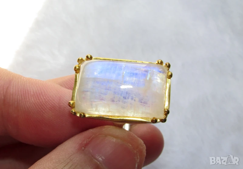 925 сребърен пръстен с прозрачен лунен камък 20 карата, снимка 1