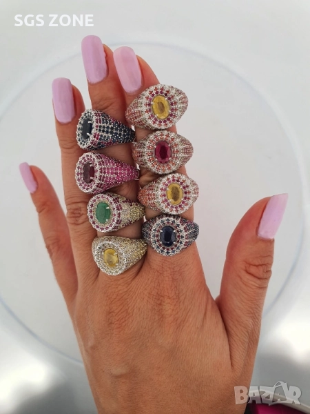 сребърен пръстен със сапфир, изумруд и рубин, снимка 1