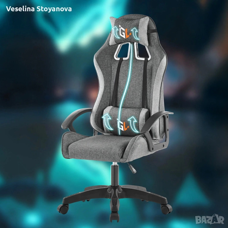 Ергономичен геймърски офис стол с лумбална и шийна опора – комфорт за игра и работа без умора, снимка 1