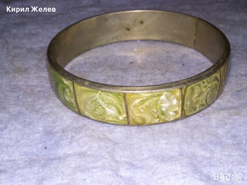 СТАРА ПОСРЕБРЕНА СТОМАНЕНА РЕТРО ГРИВНА ИНКРУСТИРАНА с РЪЧНО ШЛИФОВАН ЗЕЛЕН ЯСПИС 38319, снимка 1