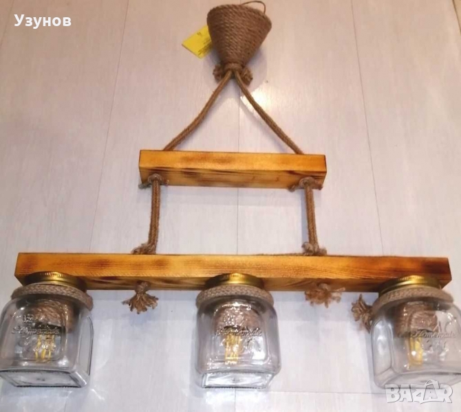 Дървен полилей за механа - ръчно изработен от дърво и естествени материали - винтидж, ретро, снимка 1