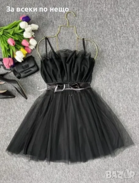 Кокетна Дамска Рокля С Тюл В Черен Цвят Код LFS352, снимка 1