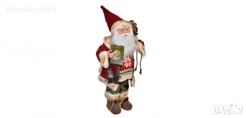 Коледна реалистична фигура Дядо Коледа с книга и фенер, 46см , снимка 1
