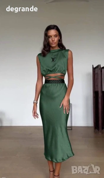 Louis Vuitton дамски комплект пола с висока талия и къс топ, снимка 1