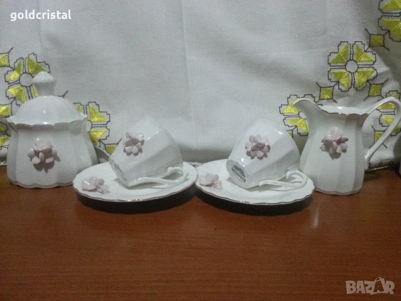 Стар български костен порцелан Бононя чаши за кафе захарница латиера , снимка 1