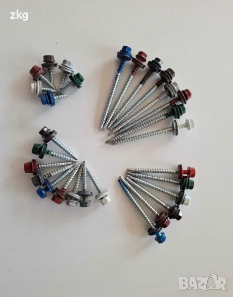 Цветни винтове самопробивни с шайба и уплътнение за монтаж на ламарина, снимка 1