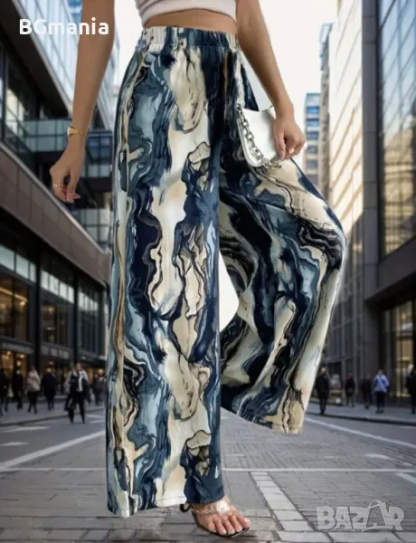 Дамски летен цветен панталон с широки крачоли размер Л, снимка 1