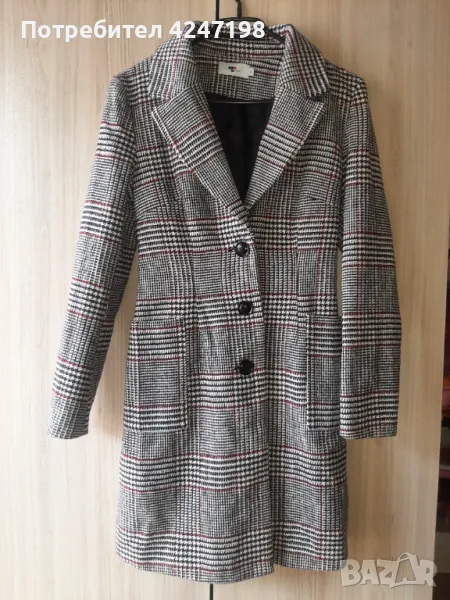 Пролетно-есенно палто/манто (сиво каре) размер XS/S, снимка 1
