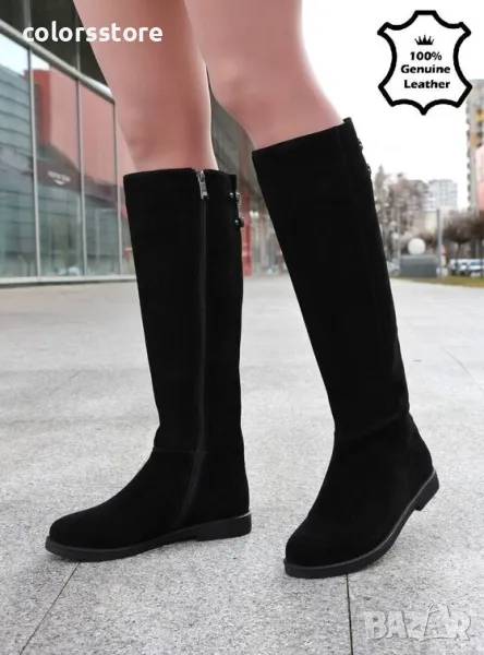 Равни ботуши - черен ЕСТЕСТВЕН велур - 17115Z-4-2-FM, снимка 1