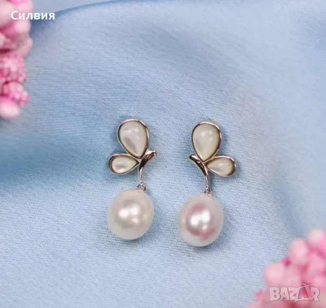 Сребърни обеци 925 естествена перла и седеф Swan Pearls, снимка 1