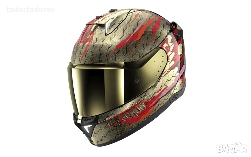 Мото каска SHARK SKWAL i3 VENUM Black Red Gold,очила,Led светлини!, снимка 1