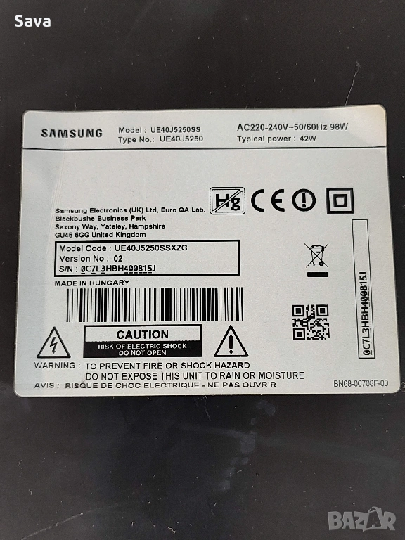 SAMSUNG UE40J5250SS :BN41-02482A:BN94-10851V:BN44-00852A, снимка 1