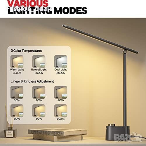 Нова Led настолна лампа с USB A+C порт за двойно зареждане/ 3 цветни режима, снимка 1