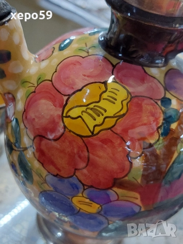 Много рядък авторски керамичен сет със сребърен обков/кана за ракия+ шест чаши,сребро проба 800, снимка 13 - Аксесоари за кухня - 52315971