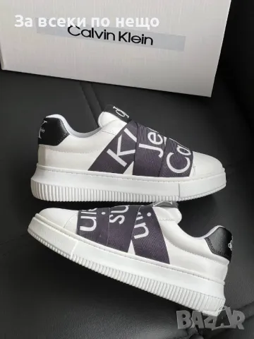 Calvin Klein Дамски Бели Маратонки С Черен Акцент👟Дамски Спортни Обувки Келвин Клайн Код E251, снимка 2 - Маратонки - 50412614