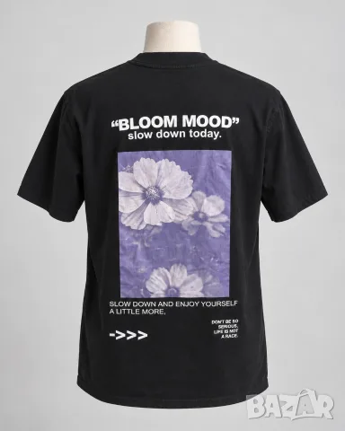 Bloom Mood – черна тениска с двустранен принт, снимка 2 - Тениски - 56167551