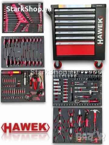 Професионален Шкаф с Инструменти HAWEK 261 части 5 пълни чекмеджета и 2 празни