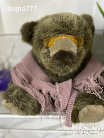 Vtg Скъпоценно плюшено мече Плюшена играчка Баба Очила Шал  90-те Vtg, снимка 3 - Плюшени играчки - 52267708