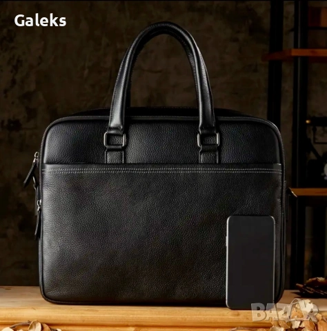 Мъжка изискана бизнес чанта за лаптоп15”/Луксозна и селективна, черна естест. кожа!