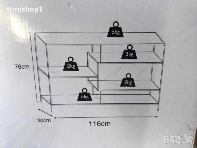 Етажерка Индустриален стил 116 см x 76 см x 30 см рафт черен , снимка 3 - Етажерки - 51250074
