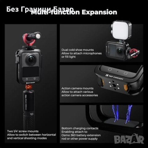 Нова Клетка за камера DJI Osmo 360 с магнитен монтаж и 1/4'' резба, снимка 3 - Чанти, стативи, аксесоари - 53020901