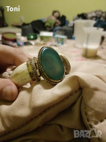 Стара ретро женска гривна слонова кост и ахат , снимка 2 - Антикварни и старинни предмети - 53647213