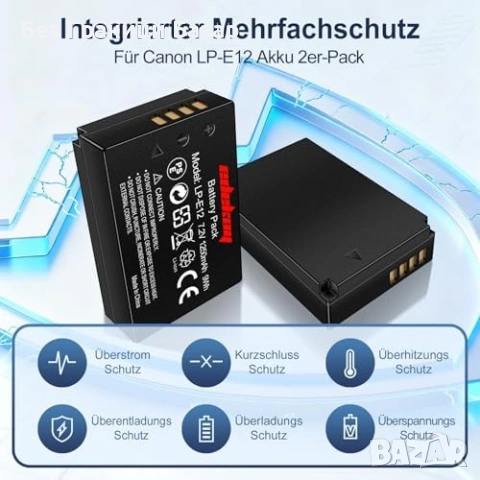 Нови LP-E12 2 броя 1250mAh резервна батерия за Canon EOS M10 M2 M, снимка 3 - Батерии, зарядни - 53534182