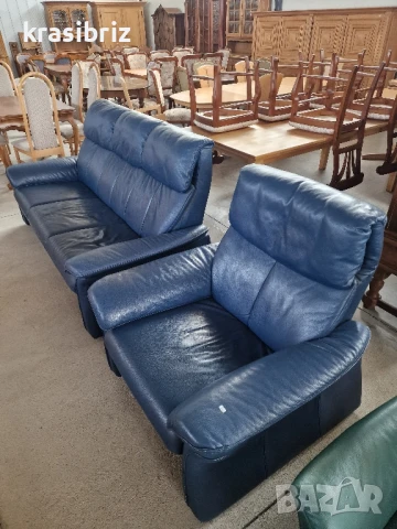 К-т Диван 3-ка Естествена кожа и  Релаксиращ Фотьойл -внос от Германия!